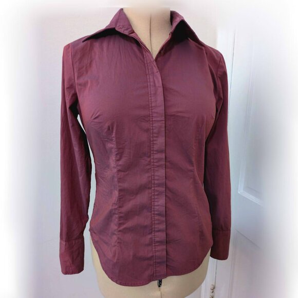 NEW YORK & CO y2k burgundy stretch blouse S - Picture 2 of 5